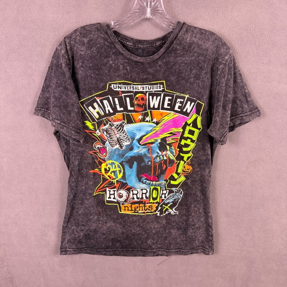 Halloween Horror Nights 2024 Universal Studios Punk Skull Acid Wash T-Shirt Sz M